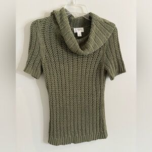 LOFT Olive Green Short-Sleeve Open Weave Cowl Neck Sweater Size Medium